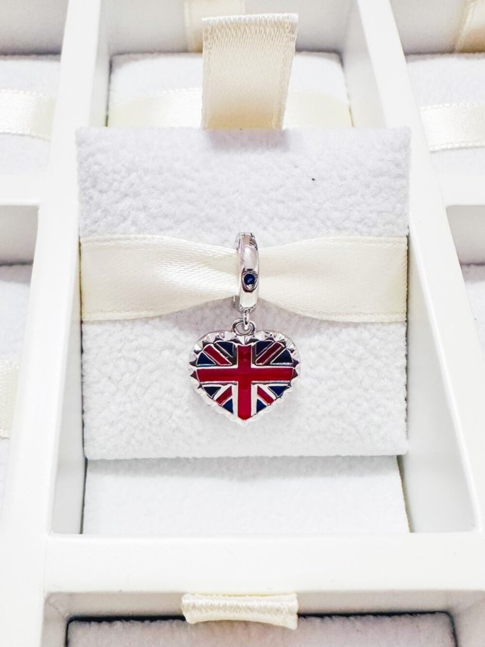 925 Sterling Silver United Kingdom Flag Heart Dangle Charm Fits Pandora Bracelet